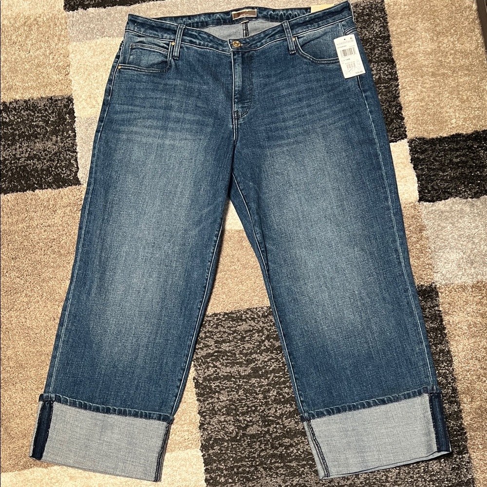 KUT from the Kloth Sienna cuffed high waist wide leg jeans, size 14W NWT!